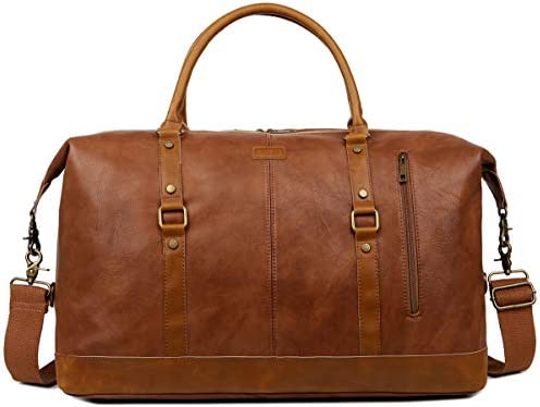 BAOSHA Oversized Faux Leather Travel Duffel Tote Bag Carry On Overnight Weender Bag Travel Holdall for Men and Women HB-14 (Brown)