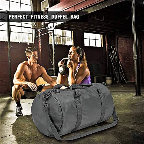 Gym Duffle Bag with Shoe Compartment Foldable Men Women Travel Fitness Holdall Barrel Sports Bags - Shoulder Strap Swimming Football Basketball Tennis Luggage Weekender Light Weight Dry Bags (Black)