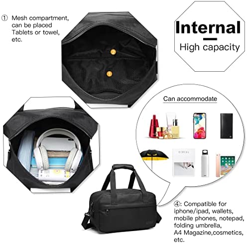 Kono 35x20x20 Holdall Cabin Luggage Travel Bag Under Seat Flight Bag with Shoulder Strap 14L (Black)