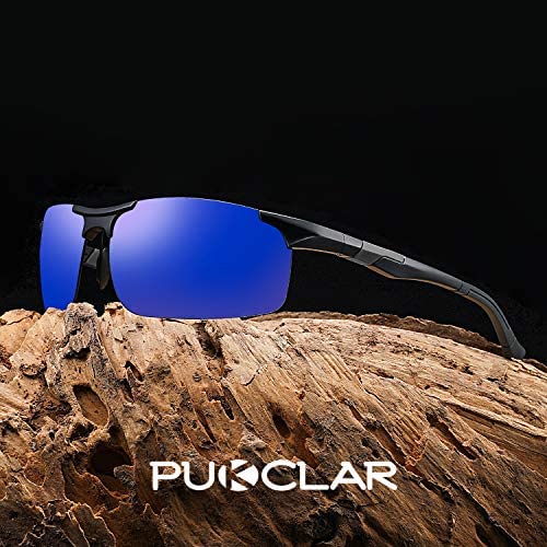PUKCLAR Mens Driving Sunglasses Polarised Sports Sunglasses Al-Mg Metal Frame Cycling Fishing Golf Goggles