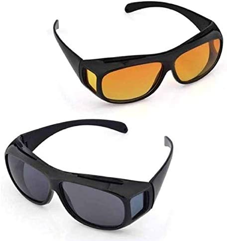 AKAMAS 2 Pack HD Night Day Vision Driving Wrap Around Anti Glare Sunglasses with Polarized Lens for Man and Women