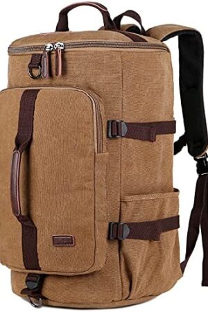 BAOSHA HB-26 3-Ways Vintage Canvas Men Holdall Weekend Travel Duffel Bag Backpack Messenger Shoulder Bags Convertible Travel Hiking Rucksack Weekender Overnight Bag Handbag (Coffee)