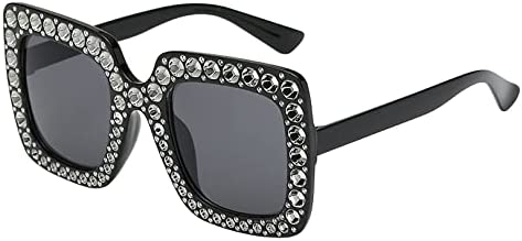 Besmrpg Oversized Rhinestone Sunglasses Square Crystal Sunglasses Cat Eye Retro Women Fashion Sunglasses Unisex UV Protection Sunglasses for Driving Party Shopping Travel and Other Outdoor Activities