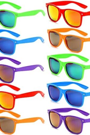 FSMILING 10 Pack Neon Sunglasses Pack Party Sunglasses Adult Bulk Retro Festival Mutipack Sunglasses for Party Favor