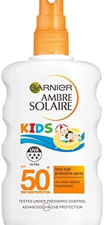 Garnier Ambre Solaire Kids Water Resistant Sun Cream Spray SPF50+, High Sun Protection Kids Suncream Spray SPF50+ 200 ml