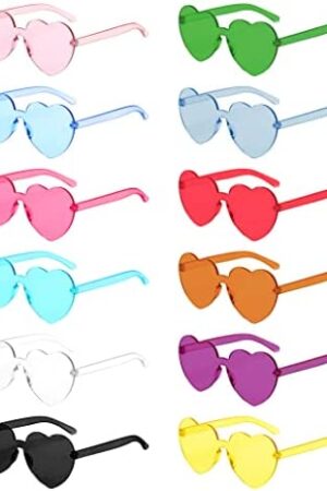 Love Heart Shaped Sunglasses, Vintage 90s Color Transparent Rimless Sunglasses Women Girl for Mardi Gras Summer Party Beach