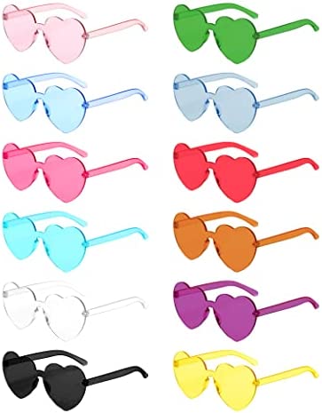 Love Heart Shaped Sunglasses, Vintage 90s Color Transparent Rimless Sunglasses Women Girl for Mardi Gras Summer Party Beach