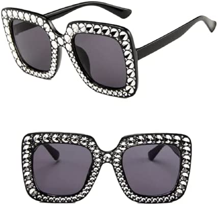 No Name Ltd Black Oversized Crystal Sunglasses Sparkling Rhinestone Square Frame