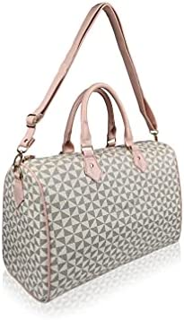 Quenchy London Ladies Travel Holdall Handbag – Pu Leather Women’s Duffle Bag, Gym Weekend Overnight 40cm x27 x19 - 20 Litre QL317B (Beige Pink)