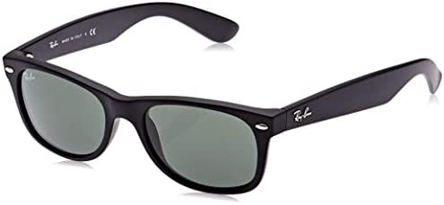 Ray-Ban Unisex New Wayfarer Classic Sunglasses, Black With Green Classic G-15 Lens, 52 mm UK