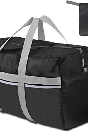Foldable Travel Bag, 96L Extra Large Holdall Bag, Packable Duffle Bag, Lightweight Waterproof Duffel Holdall Bag, Black