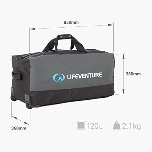 Lifeventure Expedition Duffle Bag With Wheels | Large Rugged, Reinforced Wheels, Compact When Not In Use, Grey / Black, 120 Litres