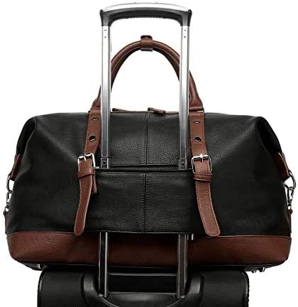 Qimiaobaby Oversized Holdall Travel Duffel, Leather Tote Unisex Shoulder Satchel, Portable Cabin Weekend Bag Handbag (Black)