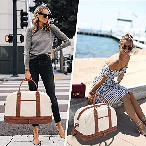 Weekend Bags for Women Canvas Overnight Bag Large Travel Bags for Women Carry on Shoulder Duffle Bag with Shoe Compartment,Perfect for Women Travel or Daily Use