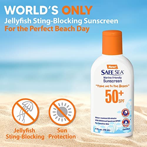 Safe Sea SPF50+ Sting Blocking Sunscreen | 120ml Bottle | For Sensitive Skin | Anti Jellyfish Sting Protective Lotion | Coral Reef Safe