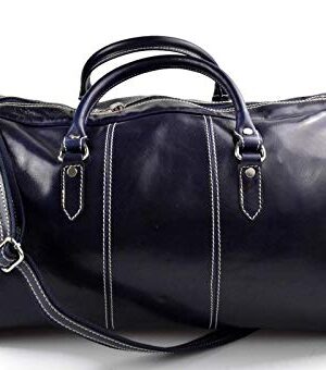 Duffle bag genuine leather shoulder bag blue mens ladies travel bag gym bag luggage made in Italy weekender duffle overnight bag women's duffle bag