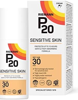 RIEMANN P20 SPF30 Sensitive Sun Cream 200ml, High Level UVA Protection for up to 10 Hours, Allergy Certification, Water Resistant, Durable & Long Lasting, Sweat Resistant